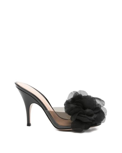Gianvito Rossi Black Flower-Detail Heeled Sandals