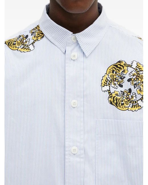 KENZO White Striped Tiger-Print Shirt for men