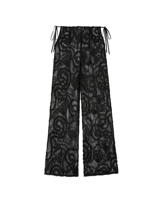 Ganni Black Patterned Net Trousers