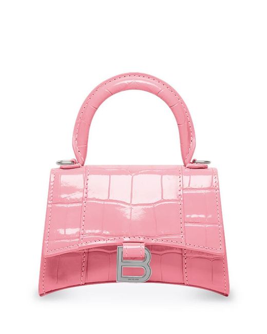 Balenciaga Pink Hourglass Mini Leather Top Handle Bag