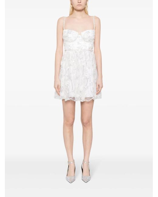 Self-Portrait White Sequin-Embellished Lace Minidress