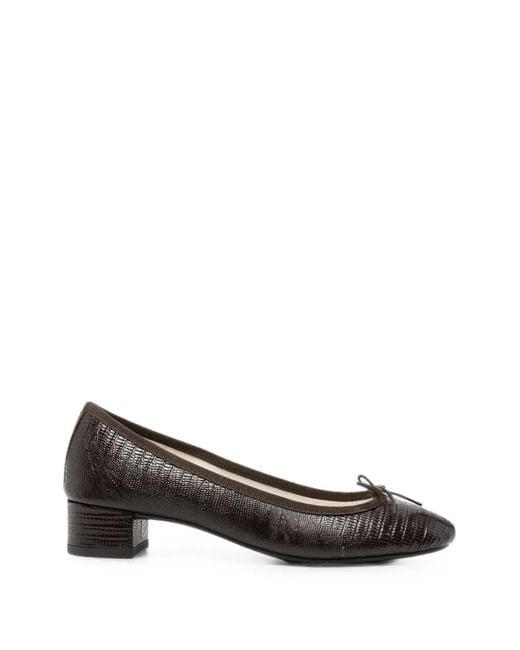 Repetto Brown Lizard-Effect Bow-Detail Pumps