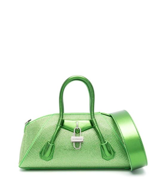 Givenchy Green Mini Antigona Stretch Crystal-embellished Tote Bag