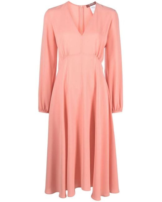 Max Mara Maxi-Jurk Met Lange Mouwen in het Pink