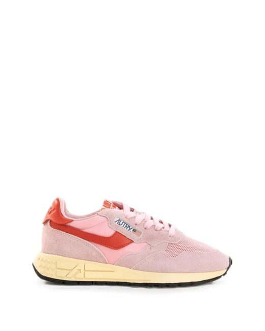 Autry Pink Logo-Patch Panelled Sneakers