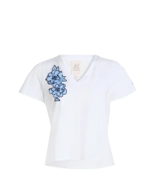 Cinq À Sept Blue Floral-Applique V-Neck T-Shirt