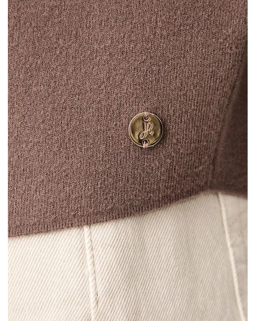 Joseph Ribkoff Brown Button-Up Ribbed-Collar Sweater