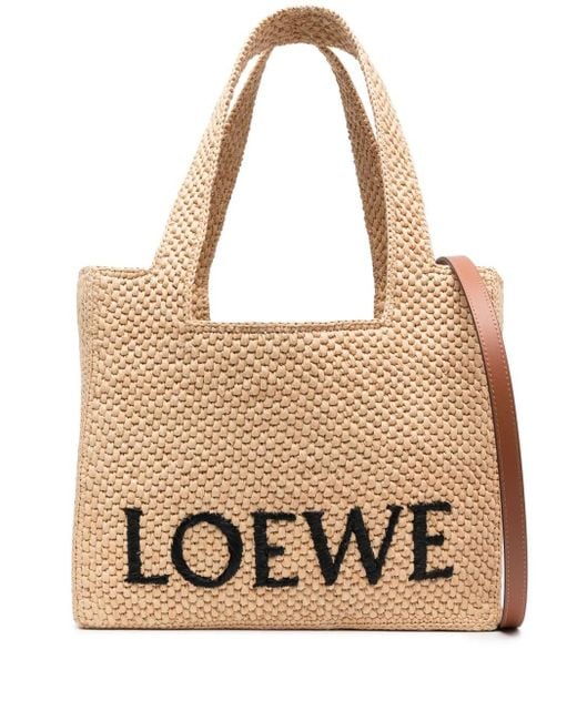 Bolso shopper con logo bordado Loewe de color Natural