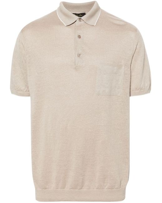 Loro Piana Natural Striped-edge Linen Polo Shirt for men