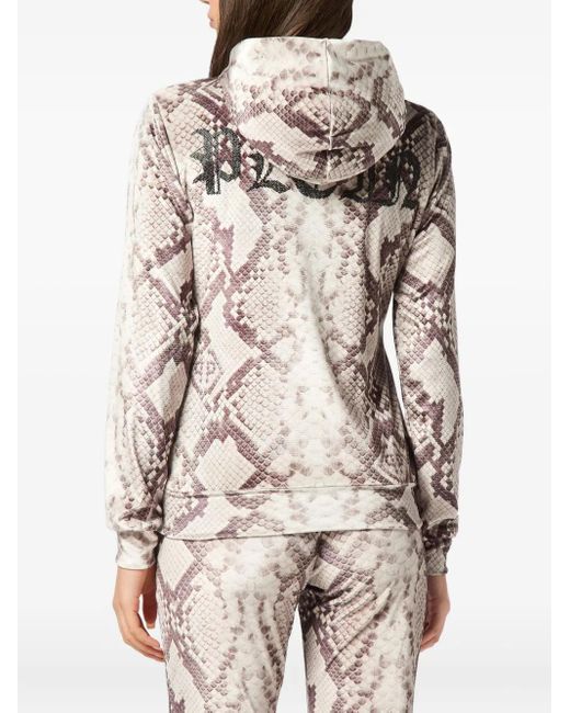 Philipp Plein Hoodie Met Pythonprint in het Natural