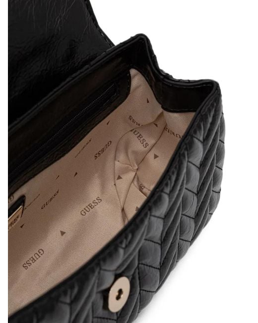 Guess Black Cheryl Quilted Chevron-Stitch Cross Body Bag