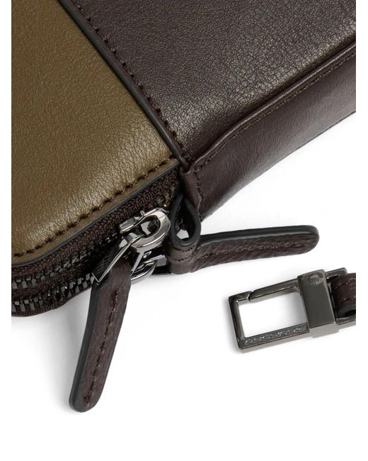 Piquadro Brown Two-Tone Leather Clutch Bag for men