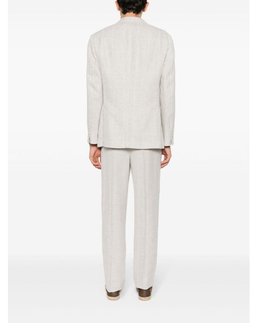 Brunello Cucinelli White Herringbone-pattern Single-breasted Suit for men