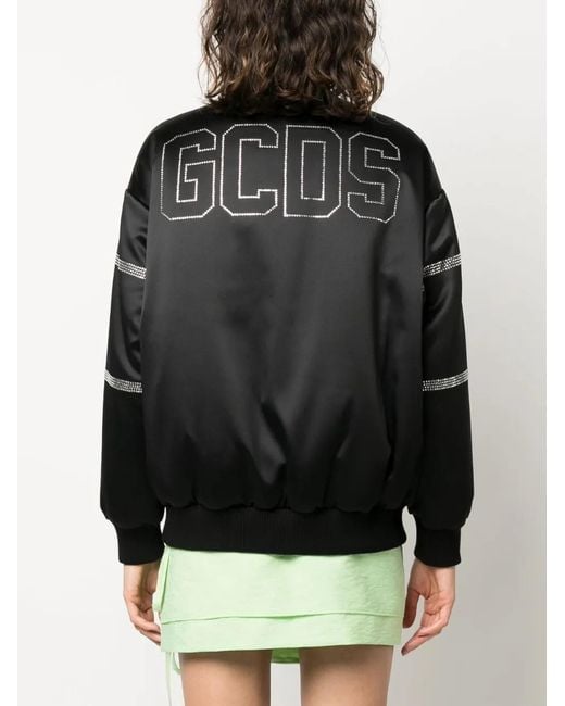 Gcds Black Bling Logo-Embellished Bomber Jacket