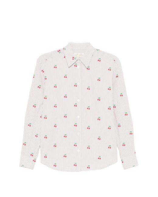 Mc2 Saint Barth White Cherry-Print Striped Shirt