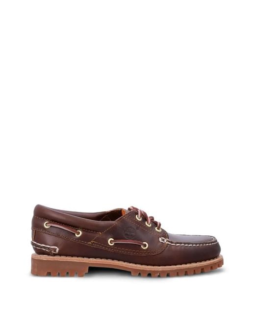 Timberland Brown Authentic 3-Eye Logo-Print Boat Shoes