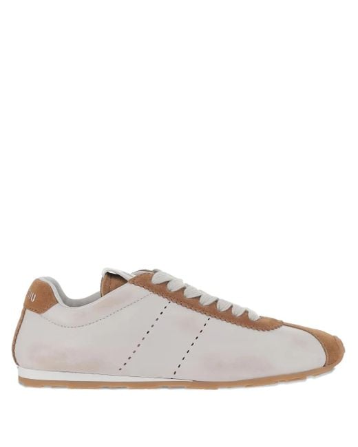 Miu Miu White Perforated Suede Leather Sneakers