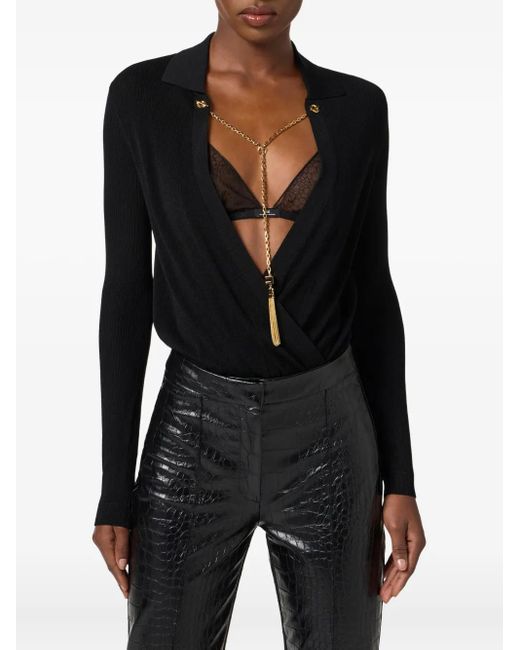 Elisabetta Franchi Black Chain-Embellished Bodysuit