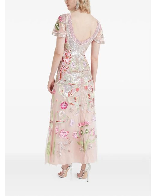 Temperley London Pink Ostuni Floral-Embroidered Sequin Gown