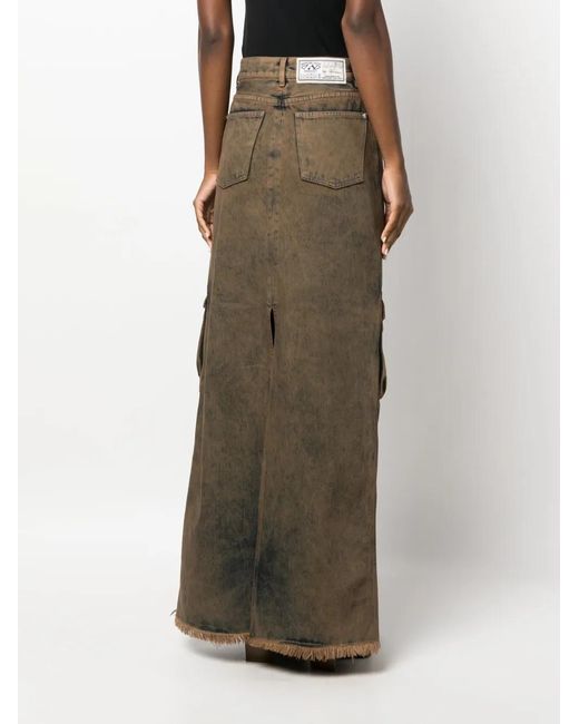 Gcds Green Maxi Denim Cargo Skirt