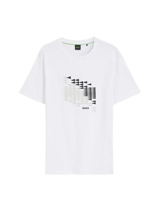 Boss White Network Flag Graphic-Print T-Shirt for men
