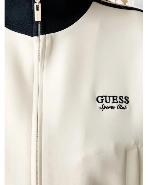 Guess White Logo-Embroidered Zip-Up Jacket