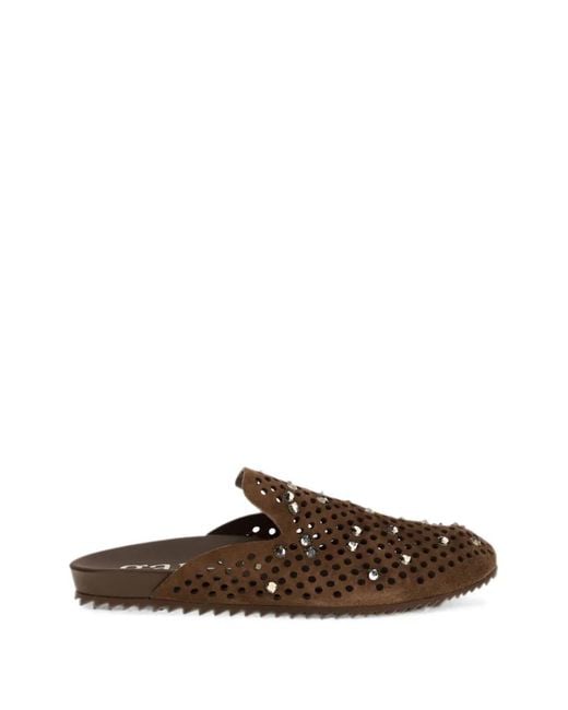Pedro Garcia Brown Braidy Crystal-Embellished Perforated Falt Sandals