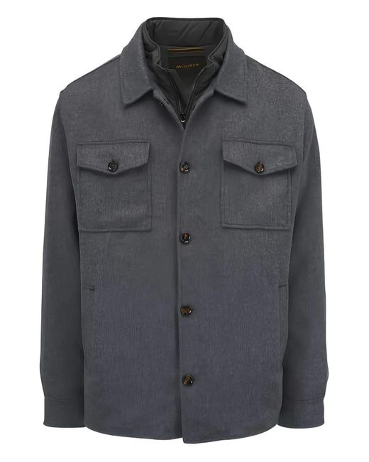 Moorer Gray Chest-Pocket Shirt Jacket for men