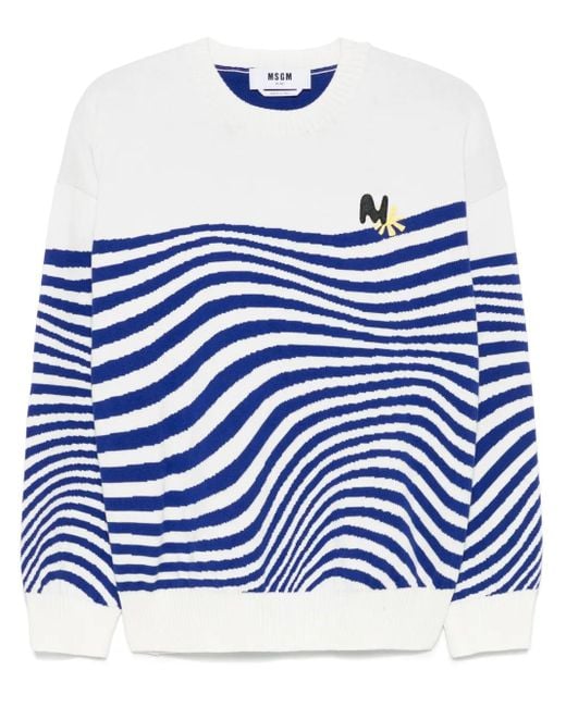 MSGM Blue Gestreifter Pullover
