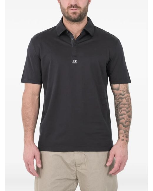 C P Company Black Buttoned Polo Shirt for men