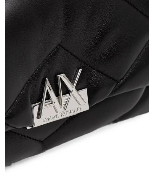 ARMANI EXCHANGE Black Quilted Logo-Plaque Shoulder Bag