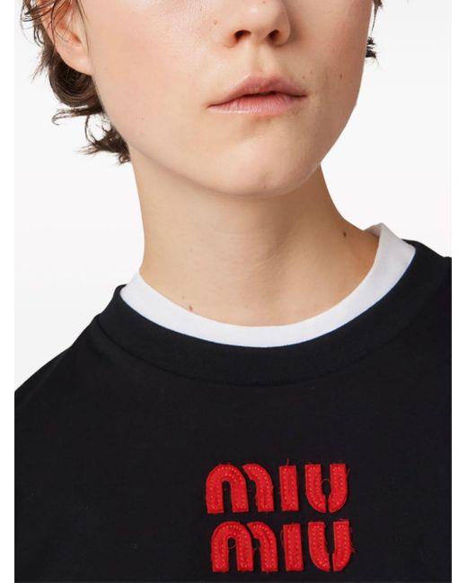 Miu Miu Black Logo-embroidered Cotton Sweatshirt