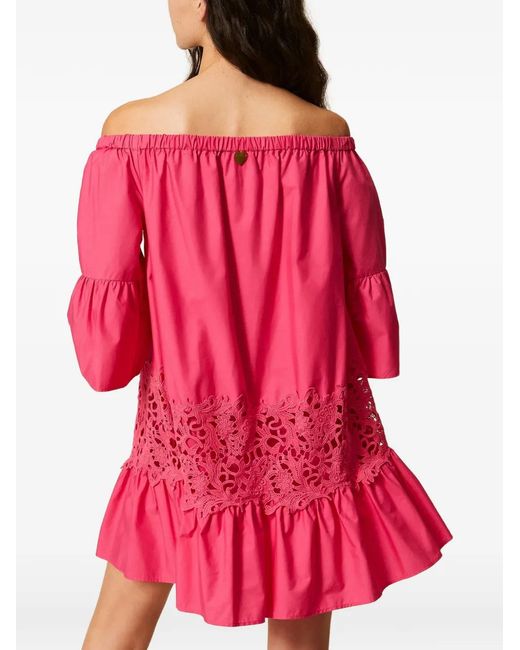 Twinset Pink Ruffled-Hem Mini Dress