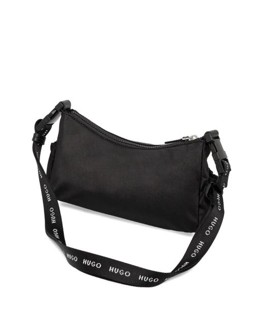 HUGO Black Embossed-Logo Shoulder Bag