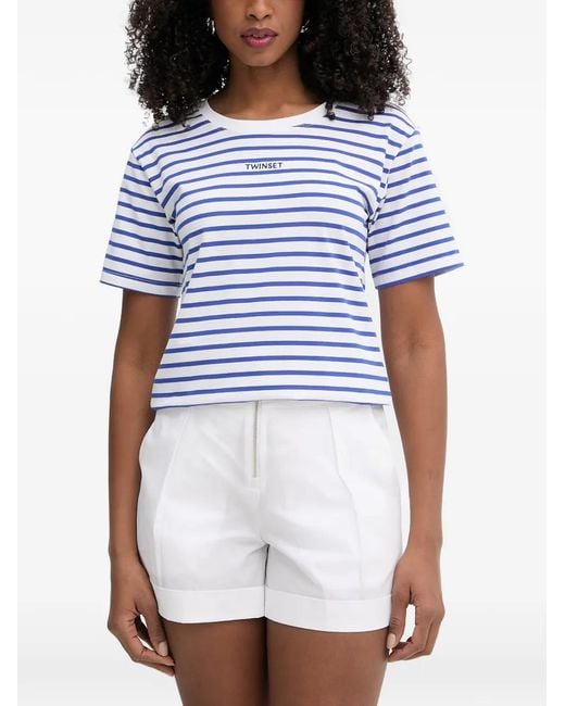 Twinset White Horizontal-Stripe T-Shirt