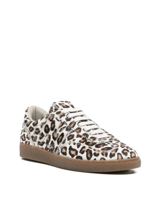 MSGM White Leopard-Print Calf-Leather Sneakers