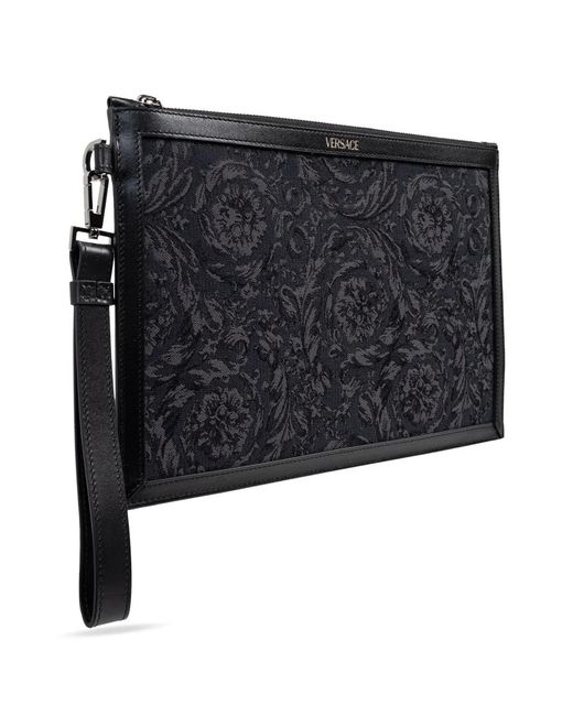 Versace Black Barocco-Jacquard Clutch Bag for men