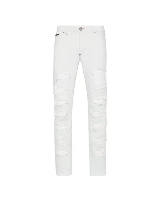 Philipp Plein White Jean À Effet Usé for men