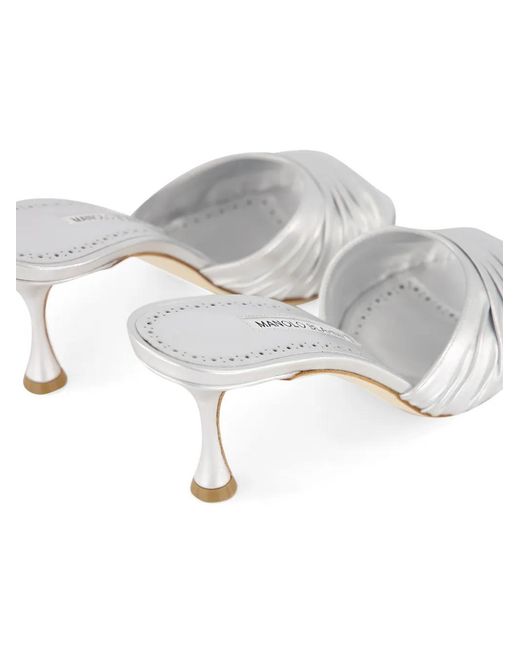 Manolo Blahnik White Pirua Nappa Leather Heeled Mules