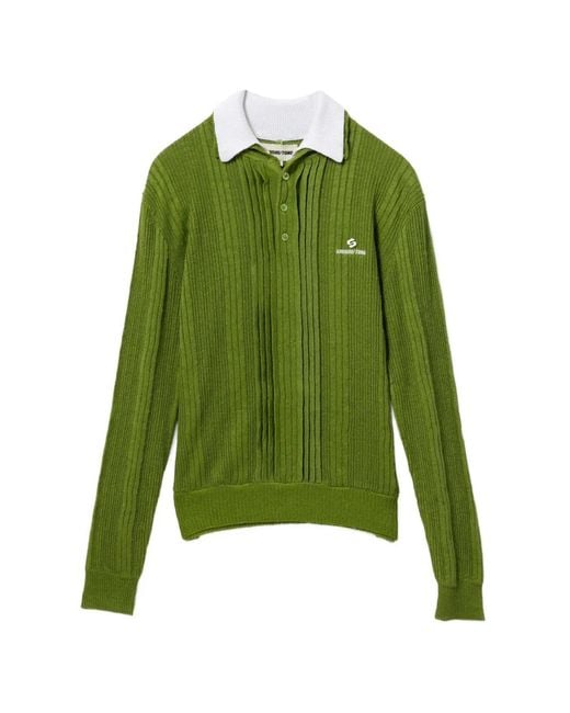 ShuShu/Tong Green Linen Ribbed Polo