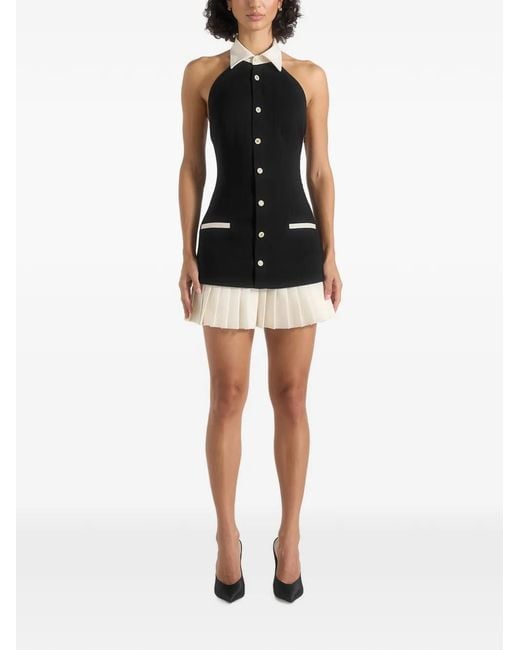 Manière De Voir Black Jasmine Halterneck Pleated Mini Dress