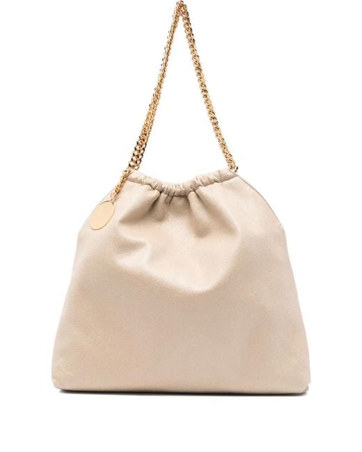 Stella McCartney Natural Falabella Drawstring Shoulder Bag In Beige Vegan Leather