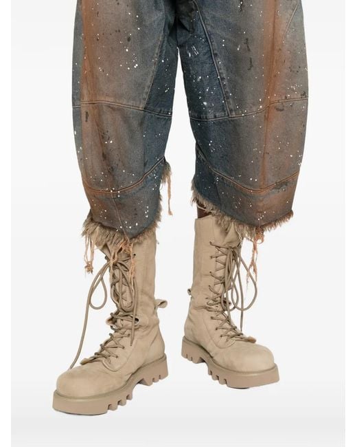 Satoshi Nakamoto Blue Paint-Splatter Distressed Bermuda Shorts for men