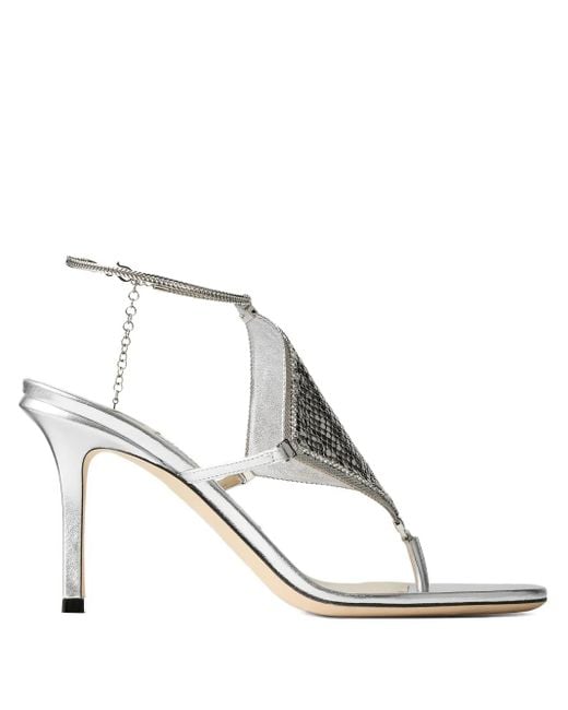 Jimmy Choo White 85Mm Chain-Embellishment Sandals