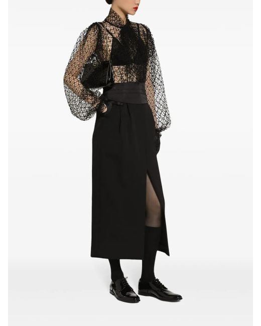 Dolce & Gabbana Black Translucent Halterneck Balloon-Sleeve Blouse