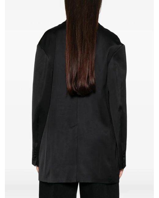 Lutz Huelle Black Hero Double-Breasted Satin-Finish Blazer