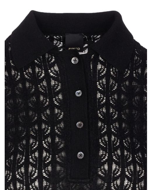 Pinko Black Lace-Panel Polo-Neck Top