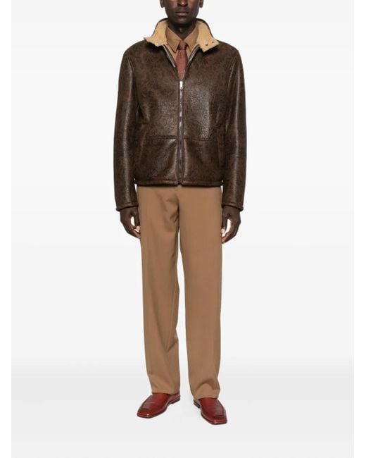 Etro Brown Floral-Pattern Leather Jacket for men