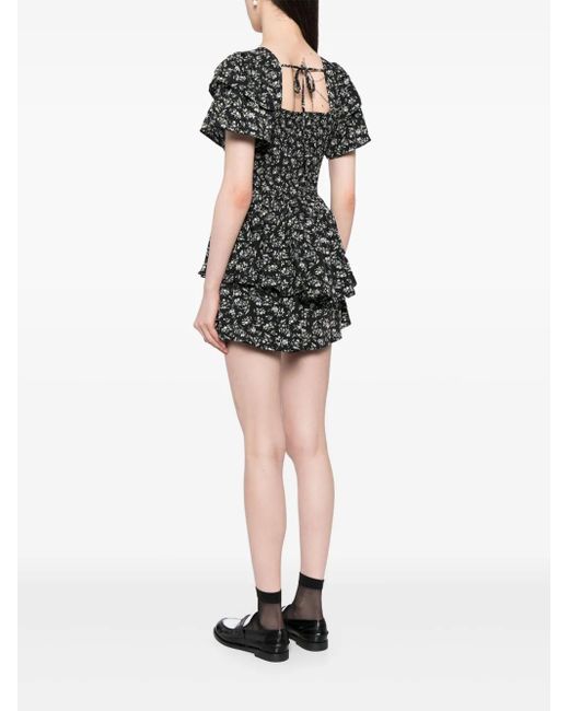 B+ AB Black Floral-Print Ruffled Minidress