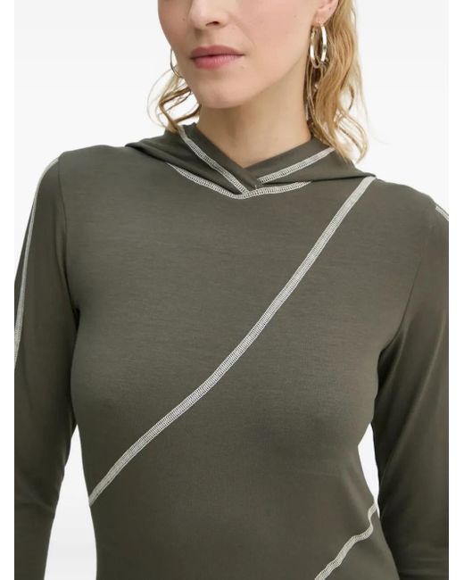 Résumé Green Contrast-Stitching Hooded T-Shirt
